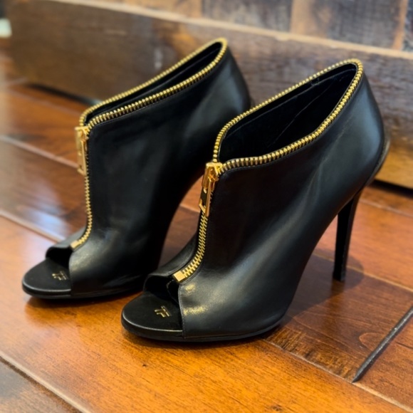100% HOLIDAY LUXURY HERE! TOM FORD BLACK HALF CALF ZIPPER PEEP-TOE BOOTS/BOOTIES - Picture 3 of 5